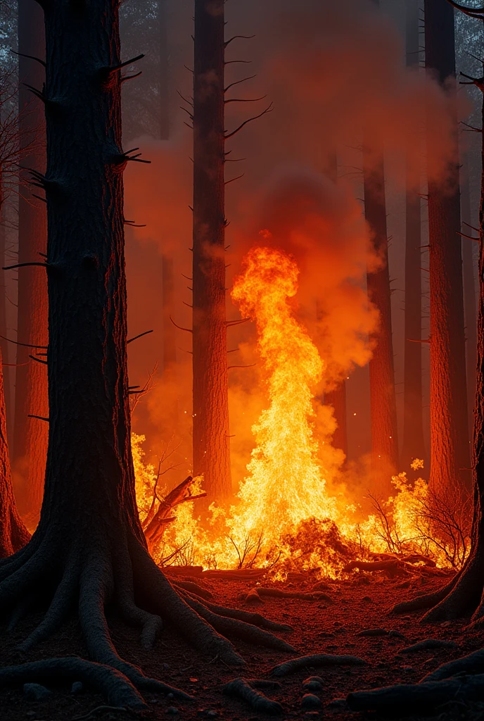 Forest on fire with high quality details