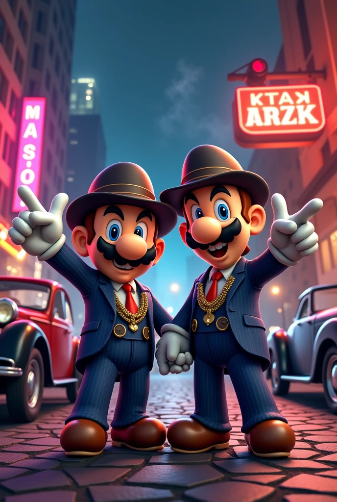 Mario bros dressed as a gangster