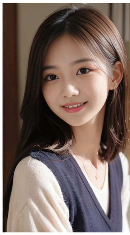 (Best-Quality, Masterpiece, Ultra-High-Resolution, (Photorealistic:1.4), Raw-Photo, Hyper-Detailed), 1girl, (20-years-old, Japanese famous actress), wearing loose sweater, portrait, face focus, (twinkle smile, looking at viewer), ((extremely cute face like a the most popular Japanese actress, amazingly beautiful big black eyes, beautiful black hair, very beautiful white skins)), detailed face, detailed eyes, detailed hair, detailed white skins