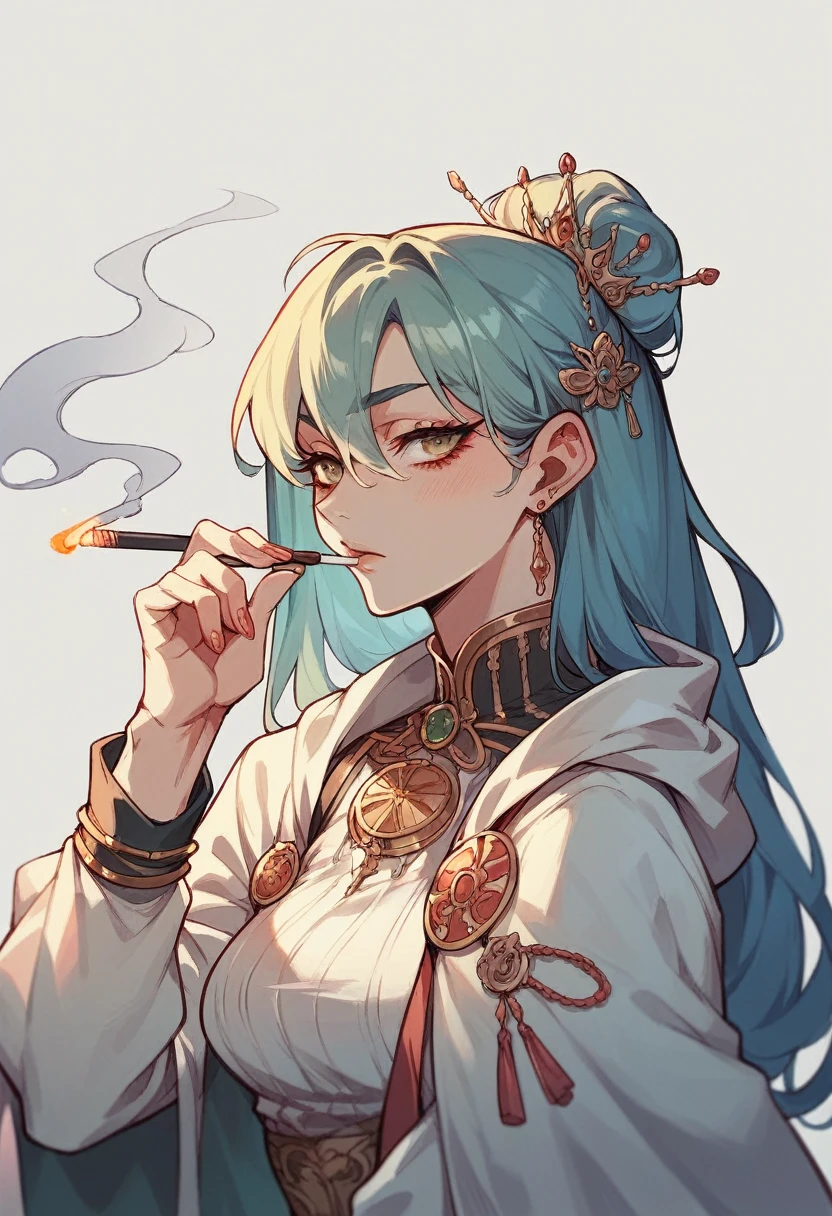 A girl is smoking opium