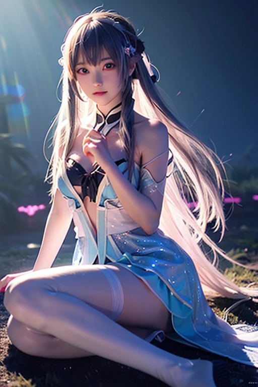 Anime girl wearing glowing clothes sitting on the ground, Glowing Blue, Glowing Details!, Glowing Aesthetics, Shining with Magical Light, White Glowing Veins, Glowing Details, Shimmering with Colorful Lights, Bioluminescent Skin!, with Glowing Blue lights, anime characters; full body art, Glow effect, Luminous veins, Blue light. fantasy, Anime girl with blue glowing aura wearing luminous clothing sitting on the ground, Yuumei&#39;s cyberpunk art, Douban, holography, Glowing Blue, Glowing Details!, Shining with Magical Light, Glowing Aesthetics, White Glowing Veins, Glowing Details, Shimmering with Colorful Lights, Bioluminescent Skin!, with Glowing Blue lights, anime characters; full body art, Glow effect, Luminous veins