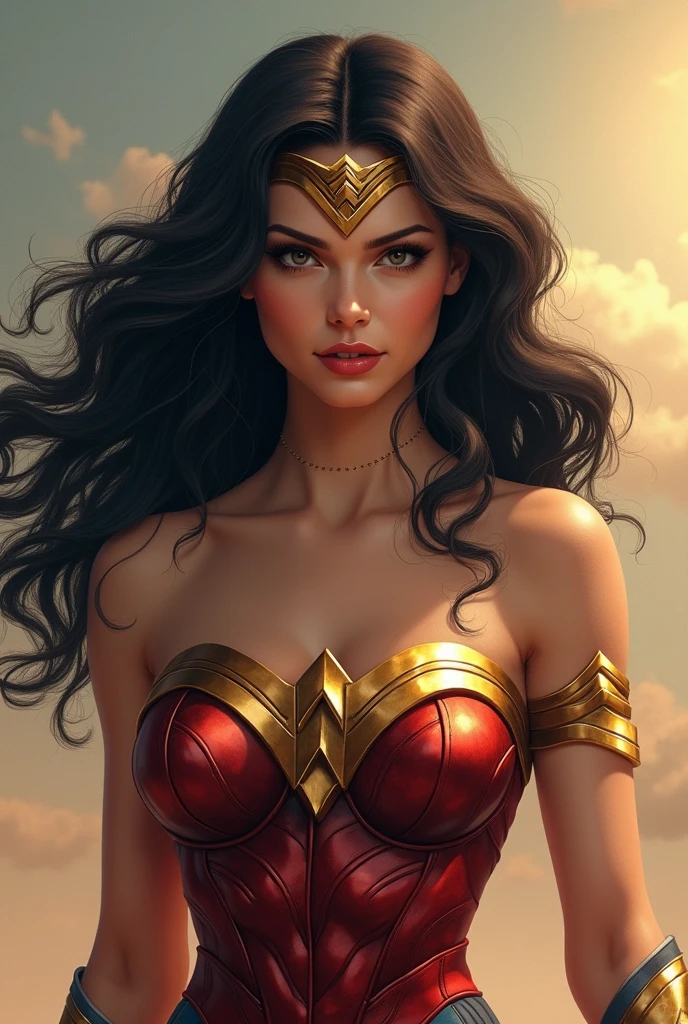 Create a picture of Wonder Woman with semen in her hair