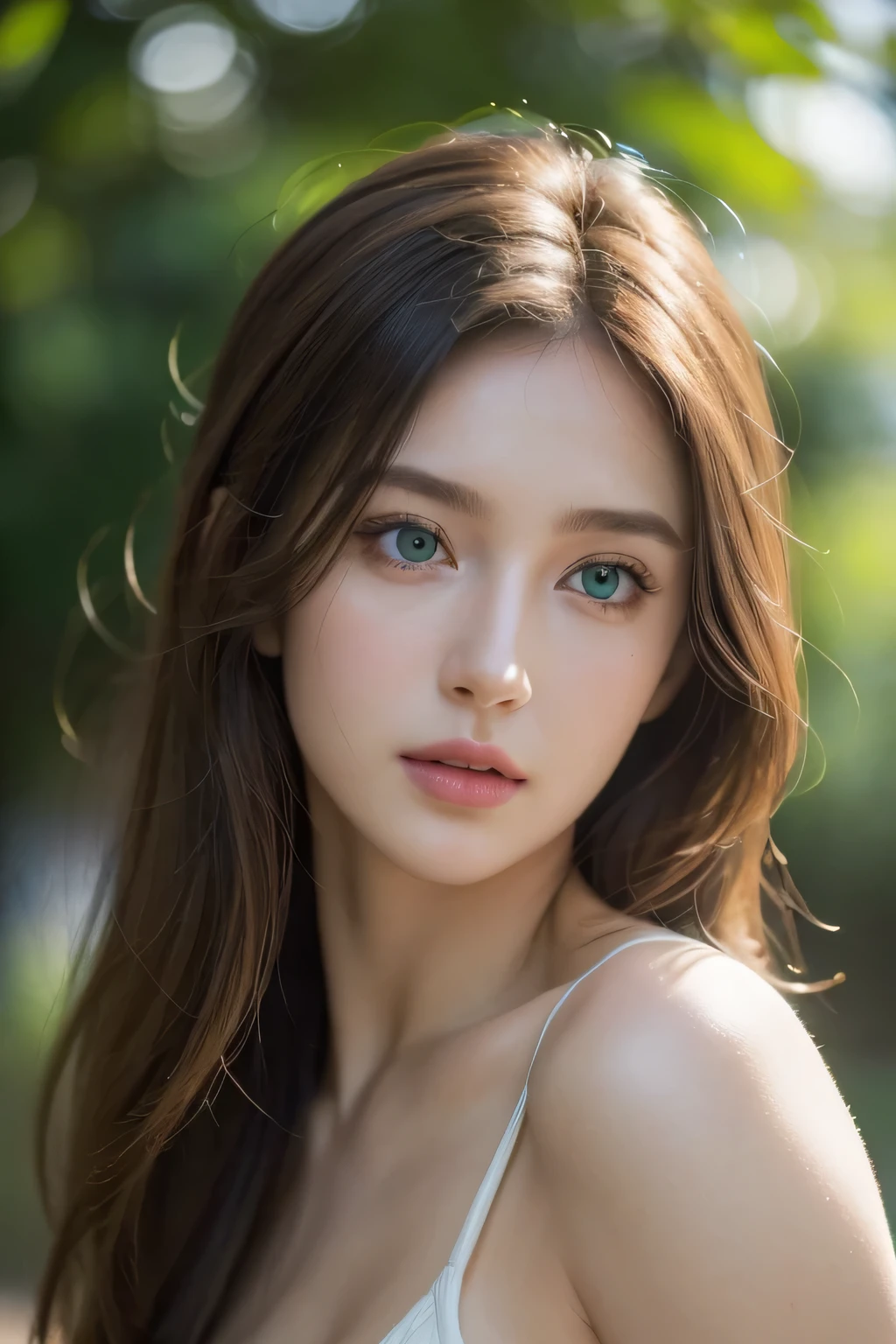 (best quality,4k,8k,highres,masterpiece:1.2),ultra-detailed,(realistic,photorealistic,photo-realistic:1.37),beautiful detailed green eyes, 28 years old girl, natural lighting,portrait,soft colors,bokeh effect