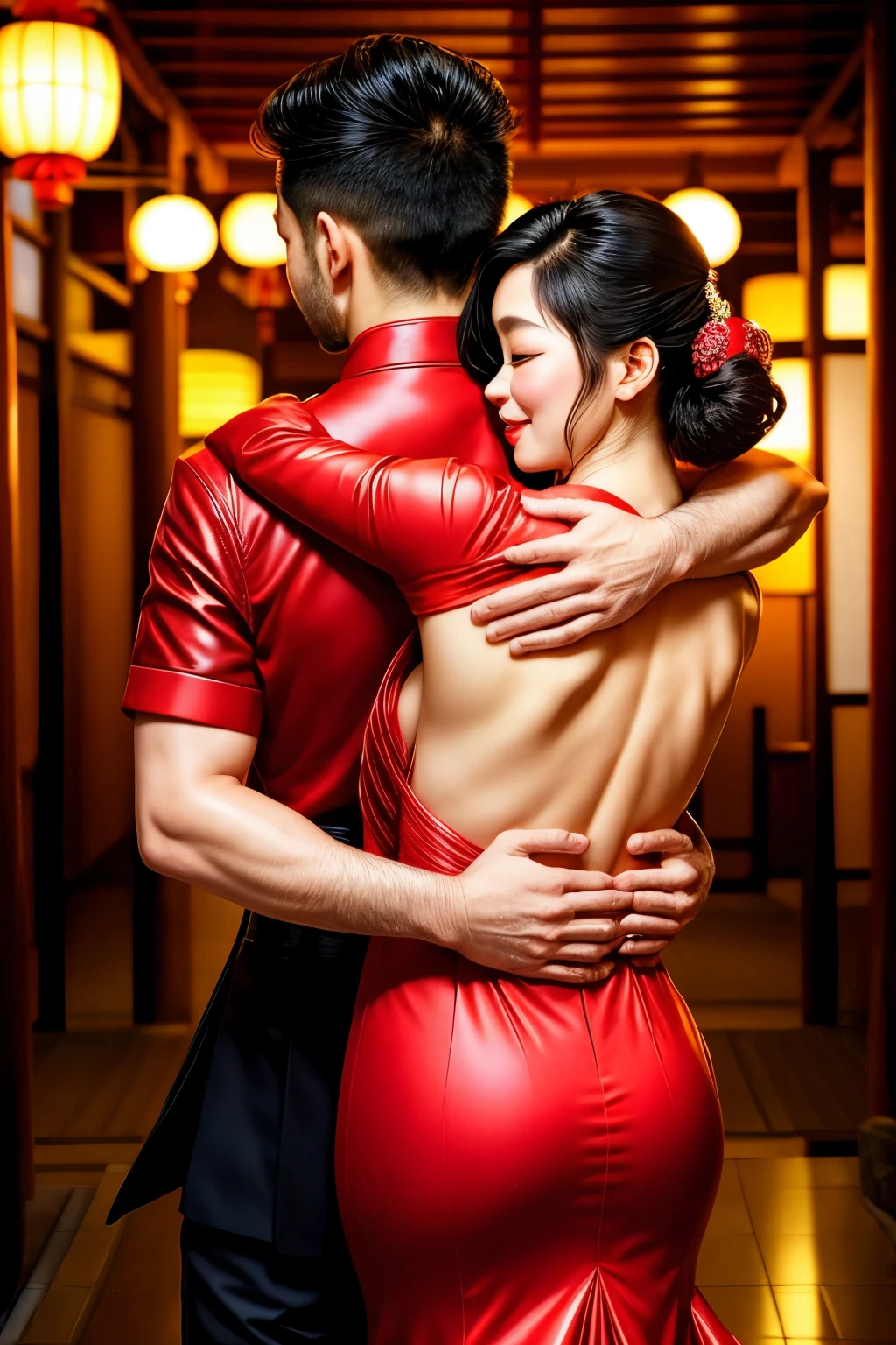 Japan,cute,glamour,hug from behind、beautiful man、Backhug