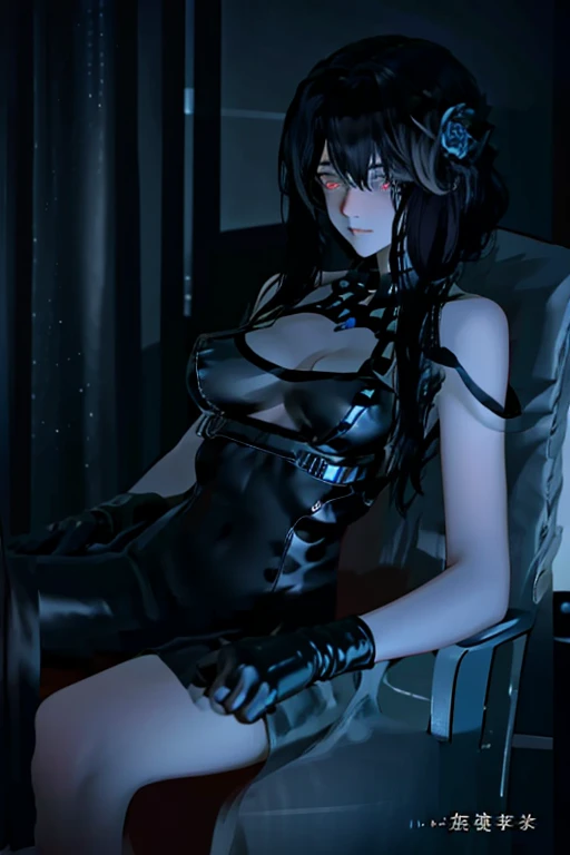The overall look is dark，Blue glow, Glowing Blue, Glowing Details!, Glowing Aesthetics, Shining with Magical Light, White Glowing Veins, Glowing Details, Shimmering with Colorful Lights, Bioluminescent Skin!, with Glowing Blue lights, anime characters; full body art, Glow effect, Luminous veins, Blue light. fantasy, A cartoon girl in a glowing outfit sits on the ground. The neon on her body is the light source.