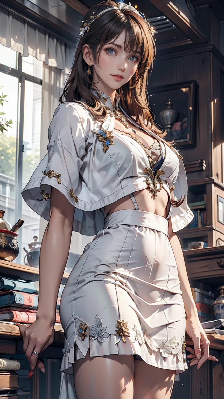 (Game CG,Highest quality,masterpiece:1.3),1 gigi, White capelet, White Dress, skirt