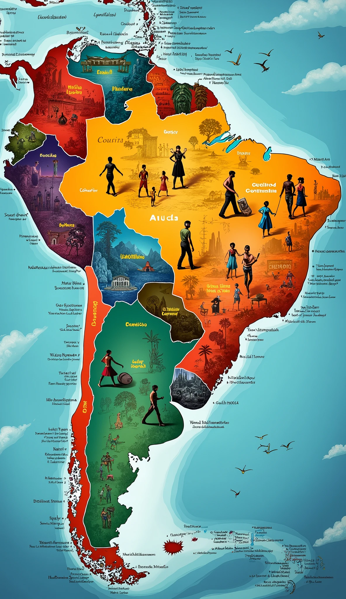Create a picture if South America were a country with 100 states