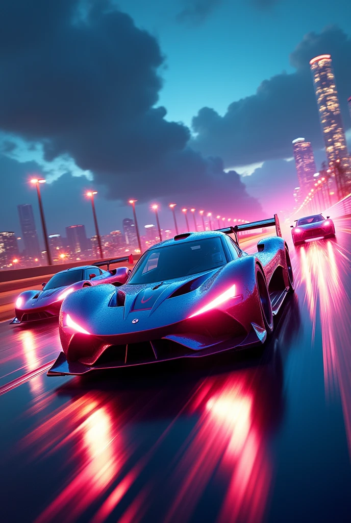 Movie Posters、Racing cars speeding、Flowing headlights