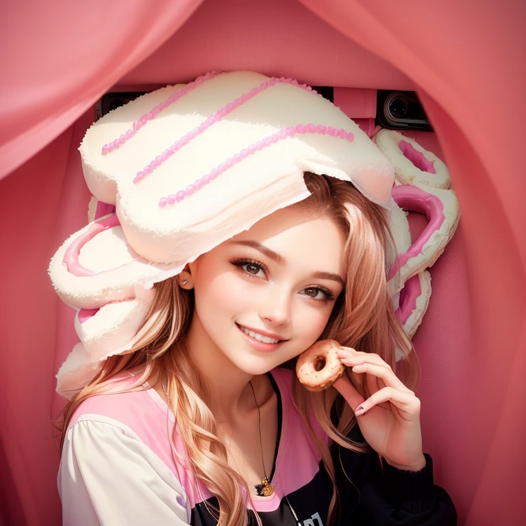 Smiling woman with a donut in her hand and a man in the background, 19 year old girl, photo on Snapchat, Photo 2 0 1 0, filmed in the late 2000s, photo of a young woman, 1 8, Photo 1998, Alexandra Valishevskaya, photo in the head, secret photo