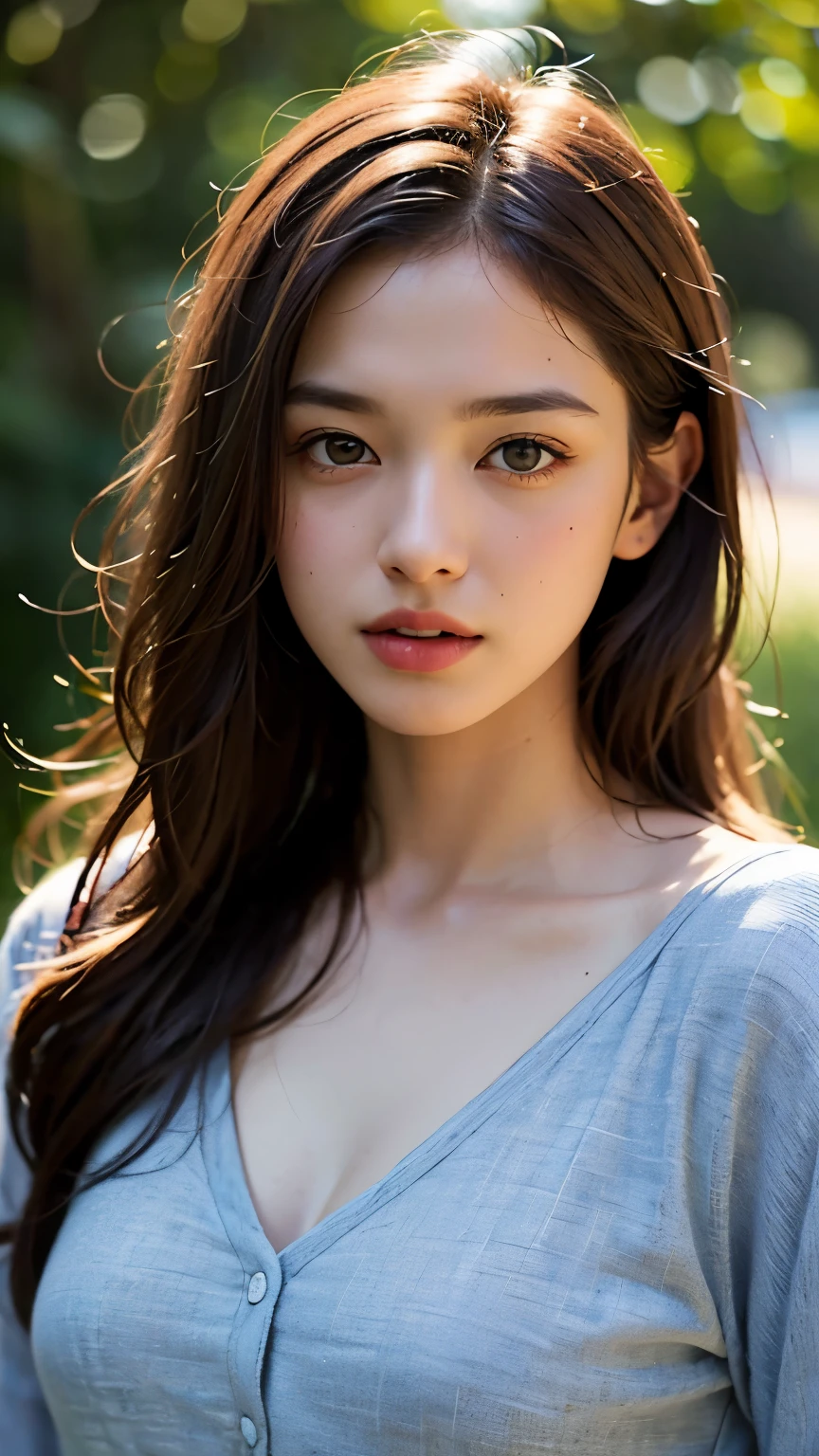 Highest quality, masterpiece, Ultra-high resolution, (Realistic:1.4), RAW Photos, one person&#39;s, Off the shoulder, Deep Shadow, Moderate, short hair, roadside, 20-year-old,Cute Face, Tight shirt,(head shot:1.5)