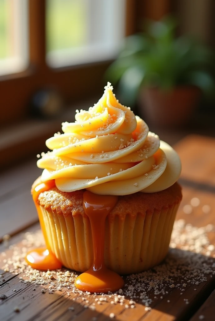 tinapay ng cupcake walang icing na may dulce de leche na sauce sa top tapos maraming grated cheese