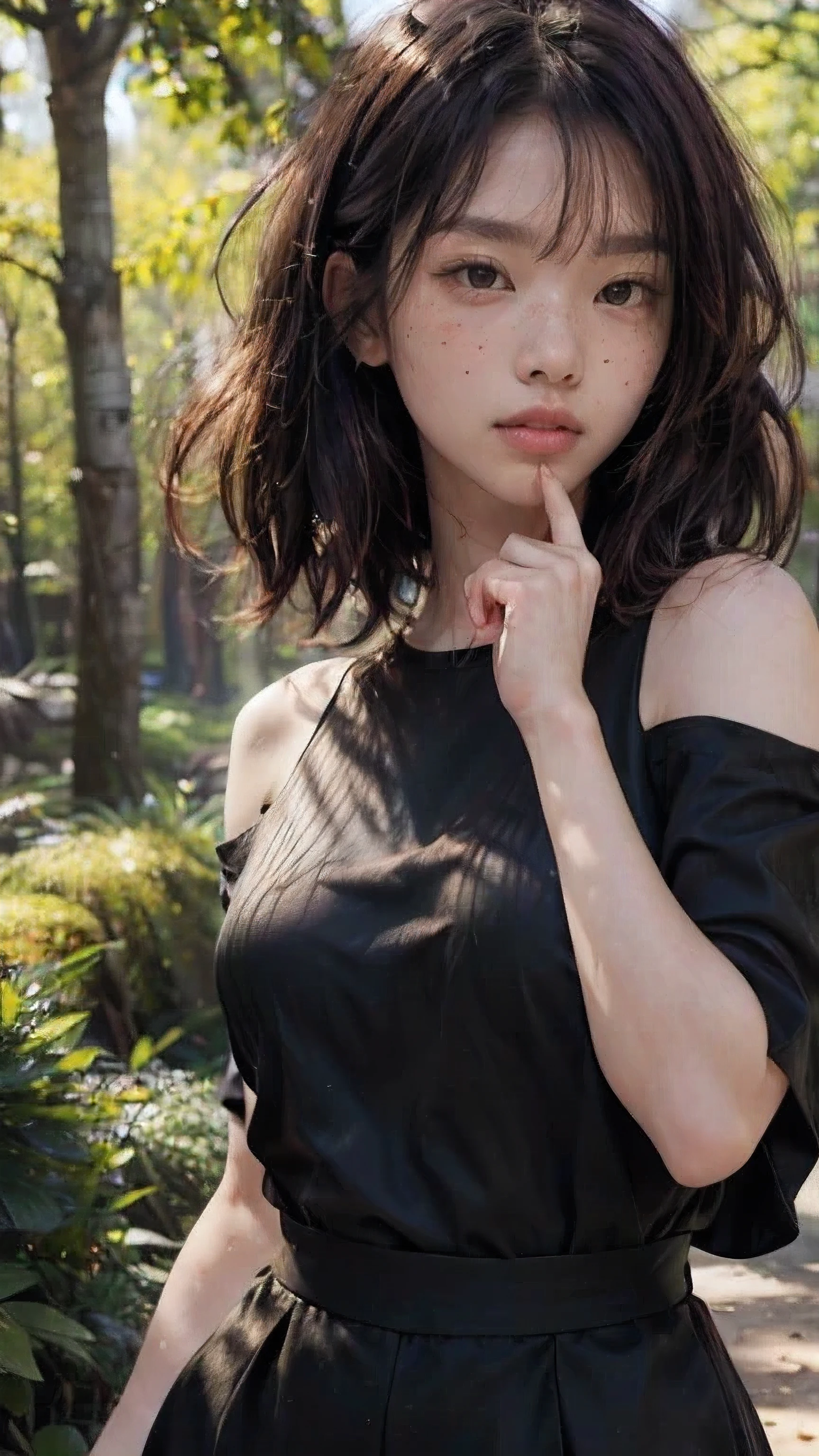 (best quality,4k,8k,highres,masterpiece:1.2),ultra-detailed,(realistic,photorealistic,photo-realistic:1.37),beautiful detailed eyes,beautiful detailed lips,extremely detailed eyes and face,longeyelashes,1 girl,portrait,fantasy landscape,magical forest,glowing fireflies,warm sunlight,dramatic lighting,vibrant colors,cinematic, cute face, pretty girl, ((short hair)), 
