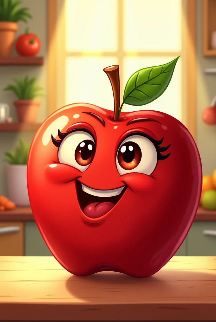 Gorgeous tomato, I want just one cartoon-style. 
Please give me a sassy cartoon apple, strong and sassy. Just the apple, no tomatoes. Just the apple, no tomatoes.  I want a sassy strong apple, but not with a fierce face.  Please make it prettier.
