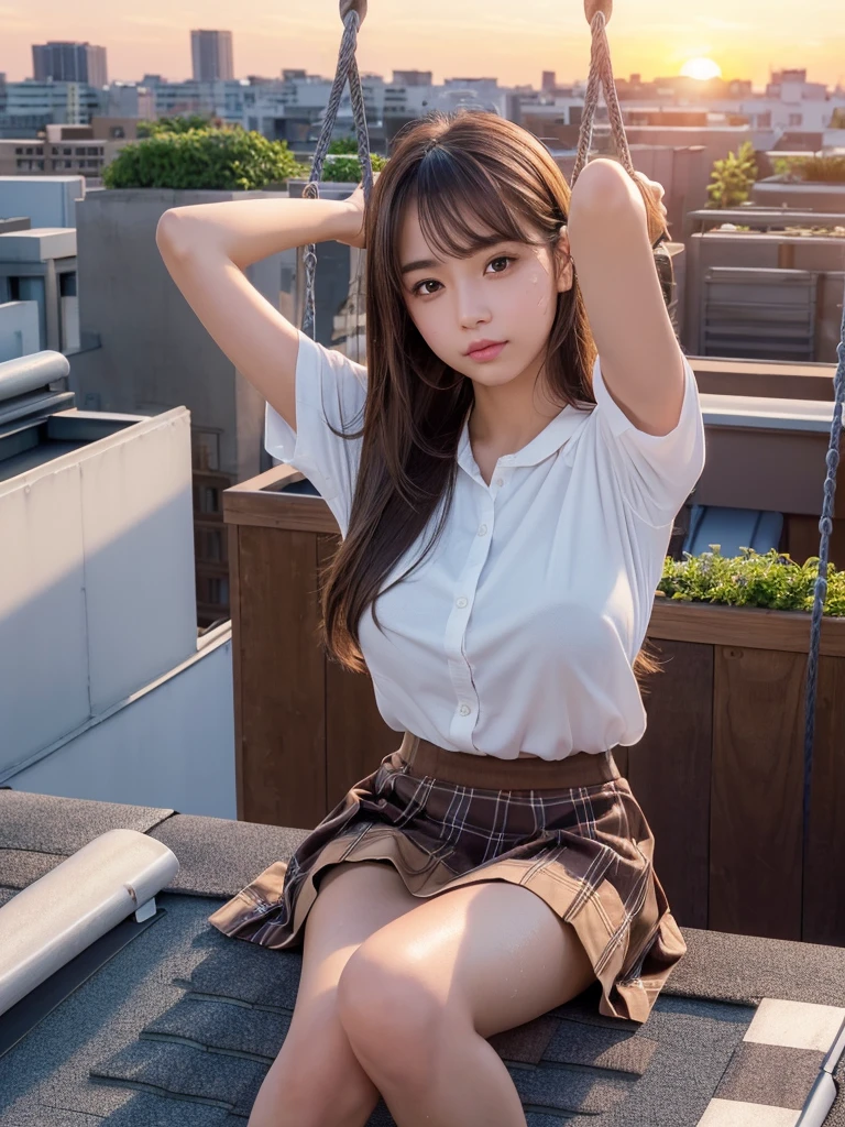 ((8k:1.27、top-quality、masterpiece、超A high resolution:1.2))、 A cute Japanese woman,、(Beautiful fece:1.3)、1girl、(High School Teacher)、White blouses、Navy blue skirt、huge tit:1.5、valley、Dark hair、black eyes、bob、27 year old beautiful woman、Constricted body、beauty legs、opening legs、Naughty Poses、looking at away、(High School Classroom、early evening、Beautiful sunset)、Sexually inviting smile、Invitation to sex、profetional lighting、Fantastic scene:1.10,