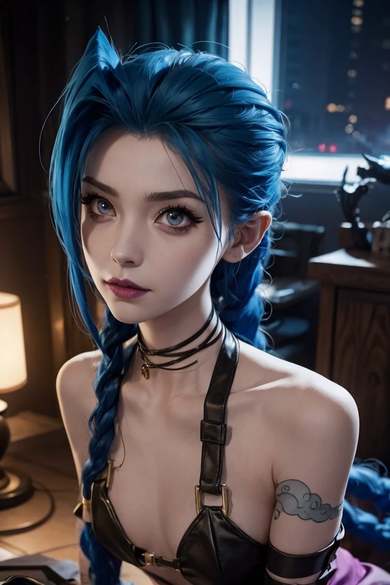 Jinx from Arcane in a sexy and seductive pose, lasts