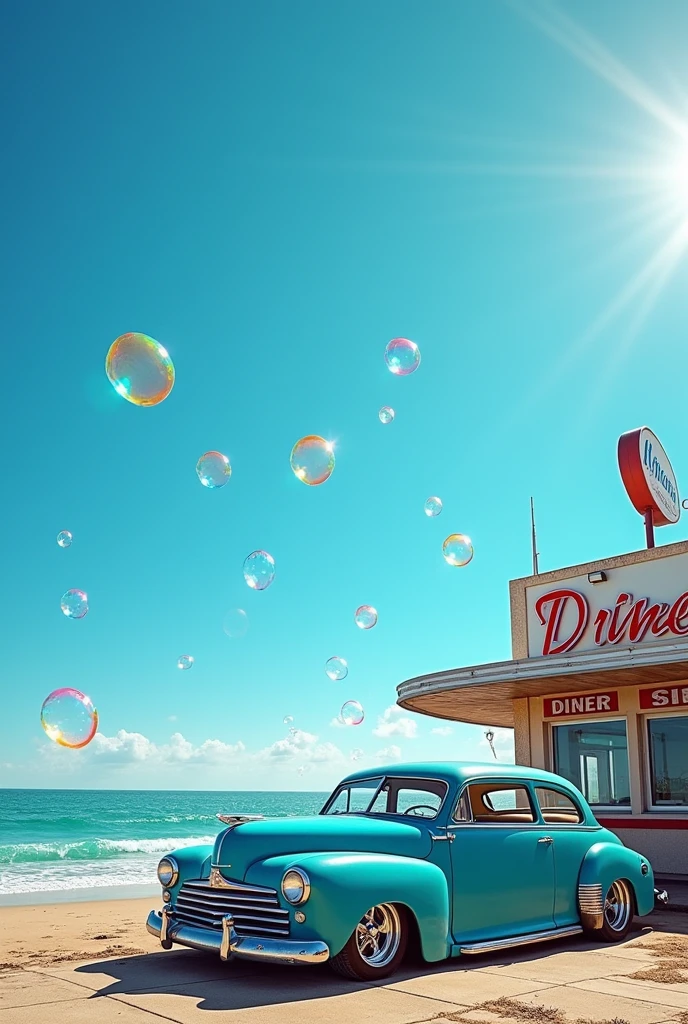 blue sky Blue old car Ocean Diner Soap bubble