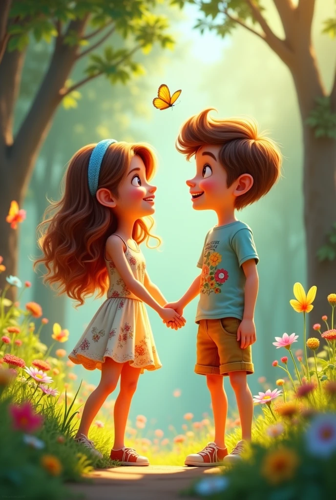 18+Boy and girl talking  photo in hand in nature 3d ai image cartoon type 