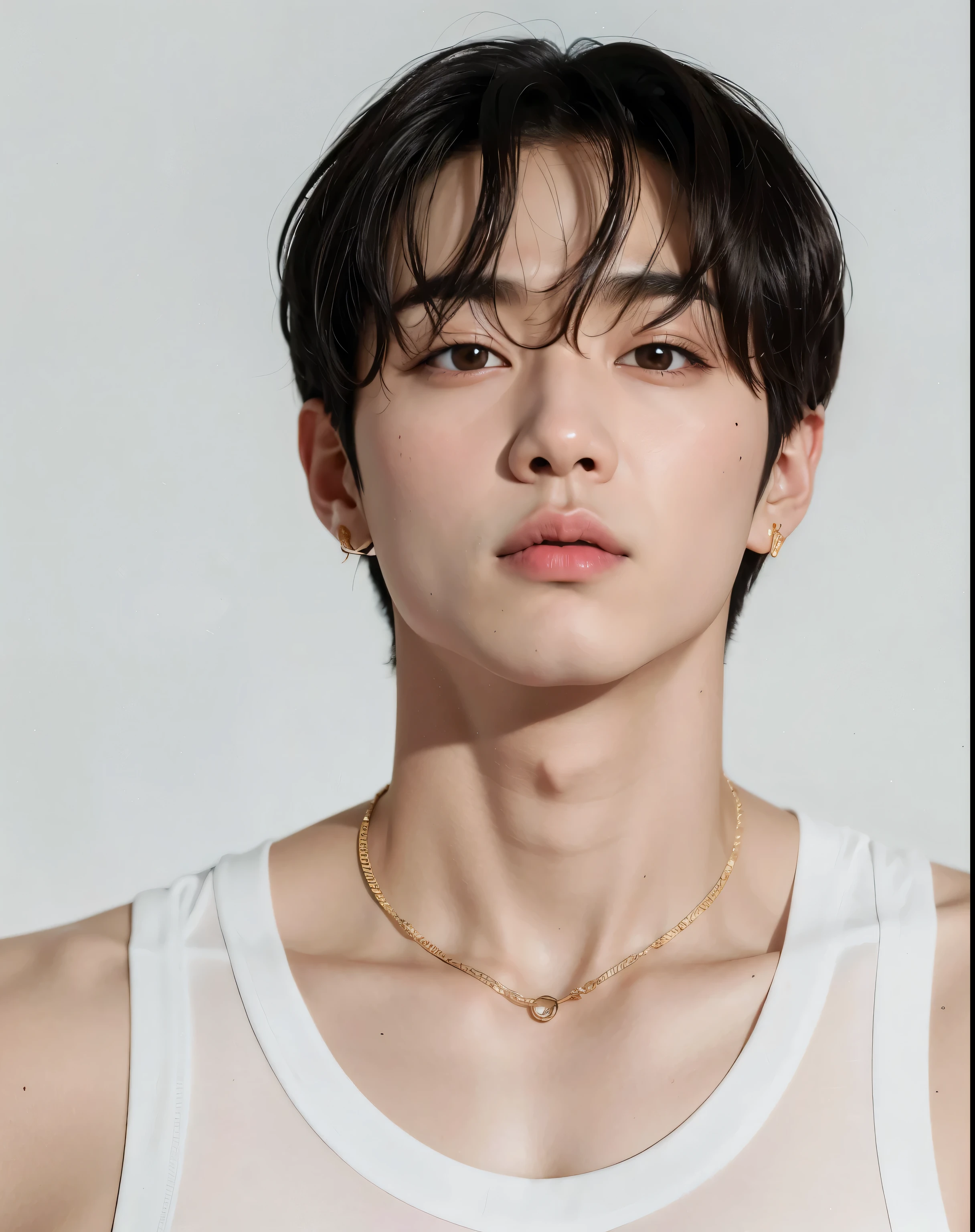 a close-up of a person wearing a white blouse, Kim Doyoung, Jinyoung Canela, Hyung Tae, Cai Xu Kun, lee wonbin, Seseon Yoon, Jung Jaehyun, TaeJune Kim, hong june hyung, inspired by jeonseok lee, Macho Ulzzang, inspired by Bian Shoumin, Shin Jeongho, Hyung Tae Kim, jungkook