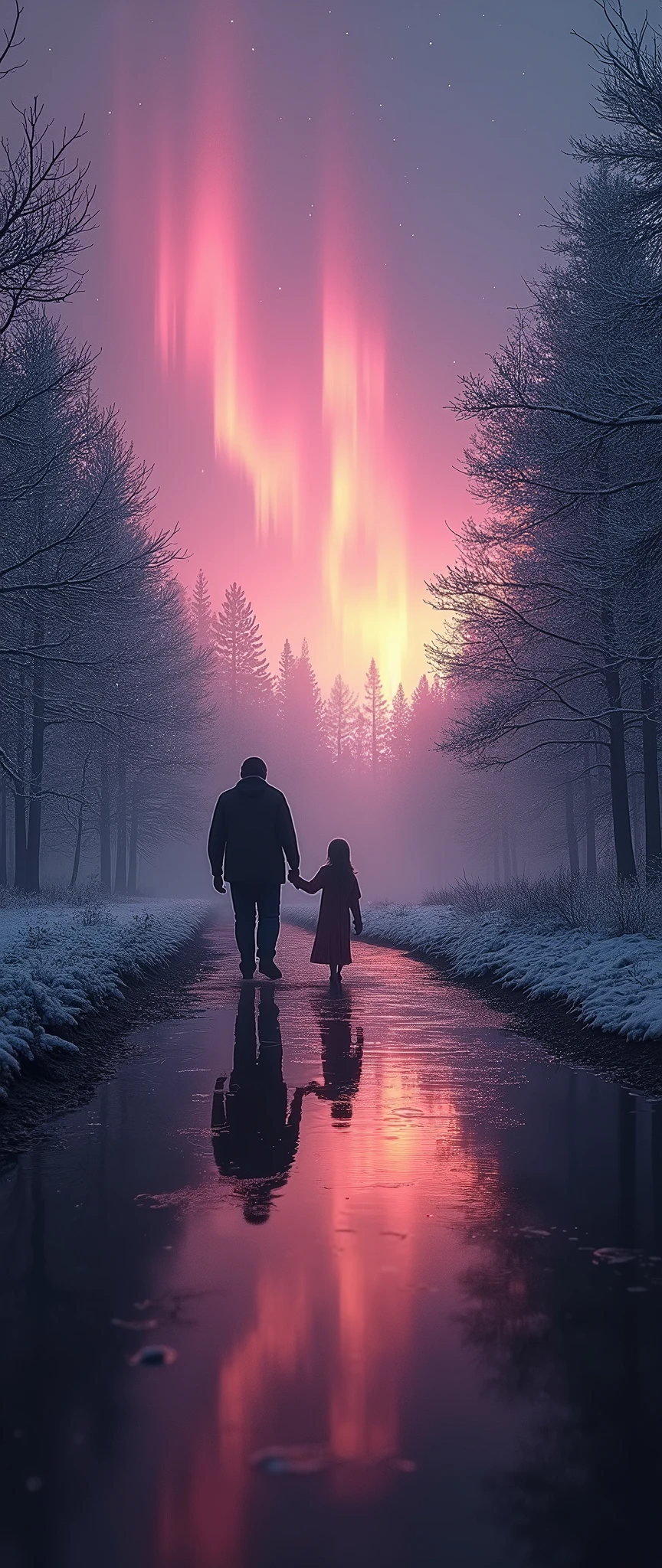 (masterpiece:1.2,Distinguished Quality,Mirror-like,Cinematic Experience),8k,wallpaper,Aurora,dynamic,(Diffuse reflection of light:2.0),family,mysterious,Fantasy