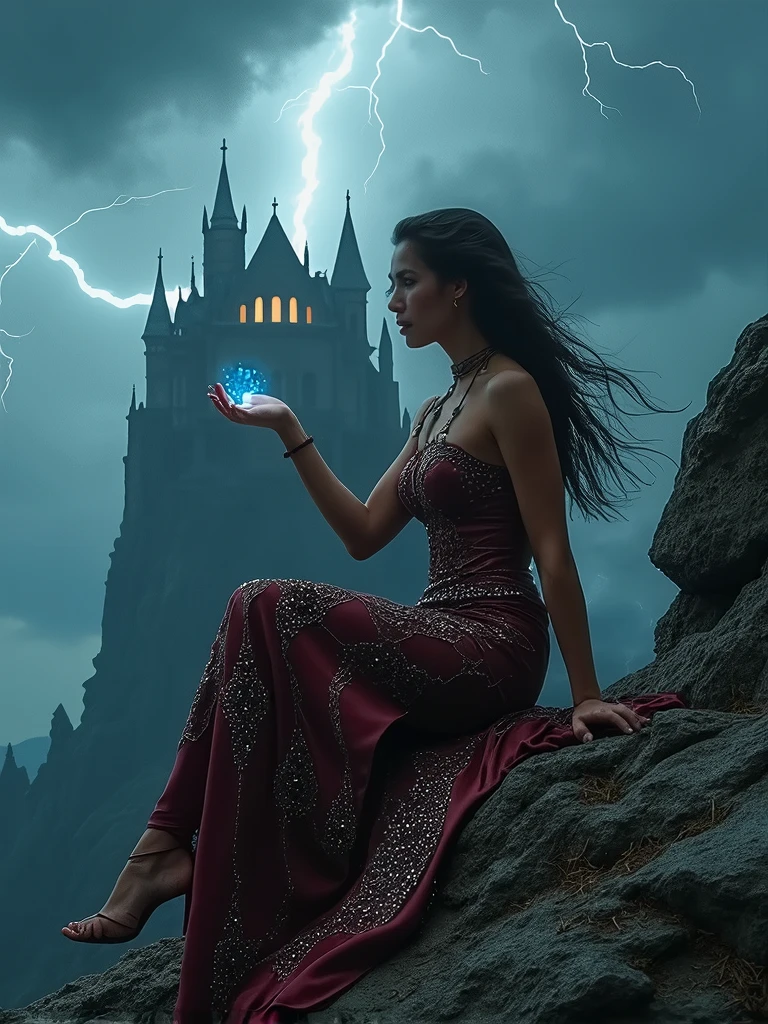 A ultra hot gorgeous European woman, 23 years old. She’s a playmate and men magazine model. (Powerful and mysterious wild sorceress).
Smile, sitting on a rock, ((Legs wide open)). Casting magic Lightnings from her hands, detailed leather dress, clothing with gemstones and fractal patterns engraved (She's not wearing any panties showing her naked shaved pussy)
BREAK
background castle on a cliff, black clouds, storm, lightning in the dark sky.
BREAK
Full body shot. Ultra realistic Photography.highly detailed, sharp focus, sci-fi, dystopian, backlight, dark fantasy.