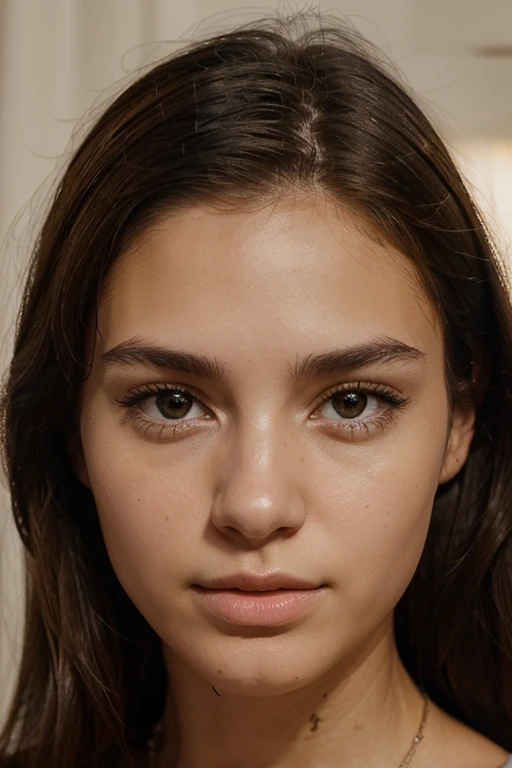 Generates a high quality image of an 18 year old European woman. The image must show your face in high detail, with a focus on correct anatomy. The woman should have facial features typical of a person of this age., like light skin, straight, natural-colored hair (rubio, brown or black), and clear eyes. Make sure the lighting and shadows are natural to highlight the precision in the details of the face.