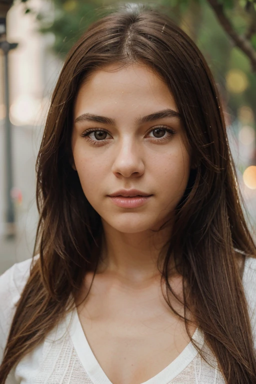 Generates a high quality image of an 18 year old European woman. The image must show your face in high detail, with a focus on correct anatomy. The woman should have facial features typical of a person of this age., like light skin, straight, natural-colored hair (rubio, brown or black), and clear eyes. Make sure the lighting and shadows are natural to highlight the precision in the details of the face.