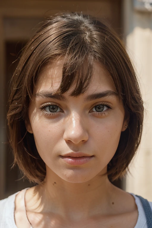 Generates a high quality image of an 18 year old European woman. The image must show your face in high detail, with a focus on correct anatomy. The woman should have facial features typical of a person of this age., like light skin, straight, natural-colored hair (rubio, brown or black), and clear eyes. Make sure the lighting and shadows are natural to highlight the precision in the details of the face.