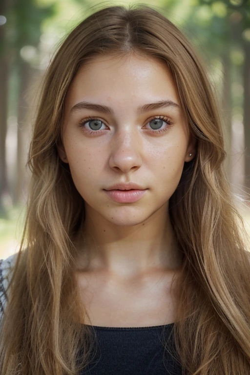 Generates a high quality image of an 18 year old European woman. The image must show your face in high detail, with a focus on correct anatomy. The woman should have facial features typical of a person of this age., like light skin, straight, natural-colored hair (rubio, brown or black), and clear eyes. Make sure the lighting and shadows are natural to highlight the precision in the details of the face.