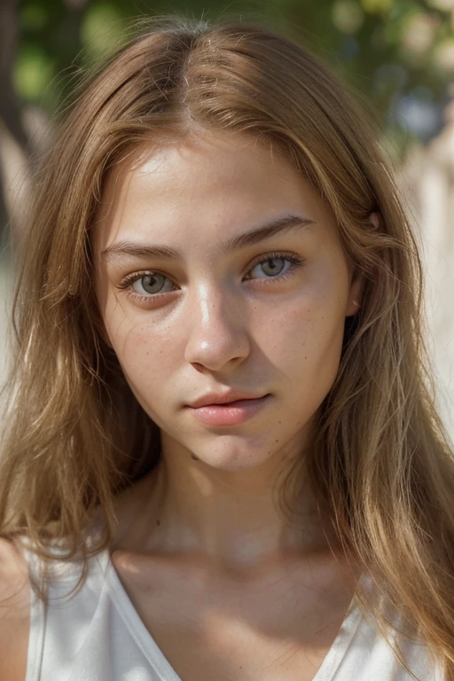 Generates a high quality image of an 18 year old European woman. The image must show your face in high detail, with a focus on correct anatomy. The woman should have facial features typical of a person of this age., like light skin, straight, natural-colored hair (rubio, brown or black), and clear eyes. Make sure the lighting and shadows are natural to highlight the precision in the details of the face.