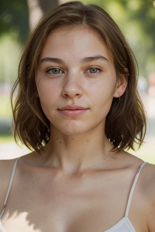 Generates a high quality image of an 18 year old European woman. The image should show your body in high detail, with a focus on correct anatomy. The woman should have facial features typical of a person of this age., like light skin, straight, natural-colored hair (rubio, brown or black), and clear eyes. Make sure the lighting and shadows are natural to highlight the accuracy in the details of the face and body 