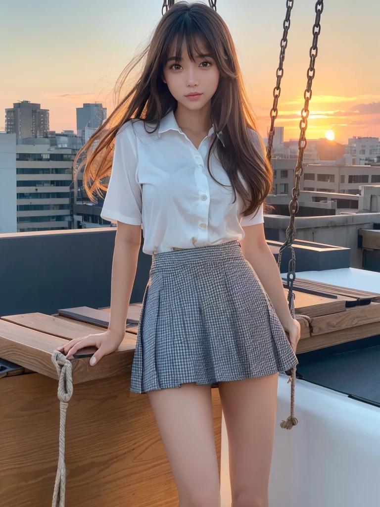 masterpiece, Highest quality, High resolution, Absurd, One girl, crowd, skirt, hair, gasai yuno, From below, Revealing clothing, Skin Dentition, Outdoor, sunlight, street, View your viewers, blush,