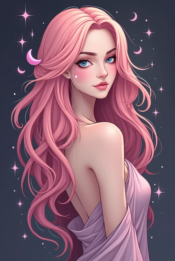 ((Quality: masterpiece, best quality, UHD, anatomically correct, photo realism, textured and detailed skin, skin pores, skin imperfections, textured and detailed hair, volumetric lighting, hyper realistic and detailed background, 30 years old, solo)), whimsical and creative artist woman with a palette of vibrant colors, outerspace galaxy theme, stars, planets, sun, moon, sparkles, (((bright, pastel colours))), unconventional clothing ((naked, nude, erotic))