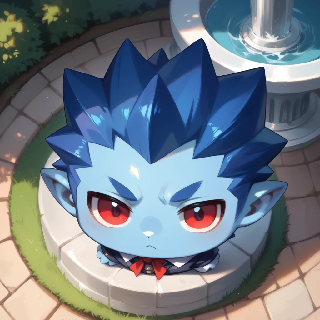 score_9, score_8_above, score_7_above, fountain_cheered up,classification_safe,handsome,blue skin,Red eyes,Whole body, chibi,holding animals