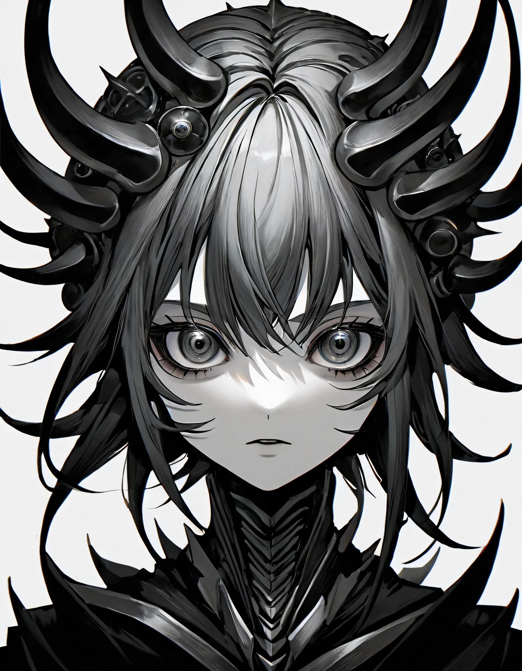 ((Biopunk art)), (hans giger style), dark biopunk horror art, full body portrait, (biopunk girl), dark biopunk cityscape, highly detailed