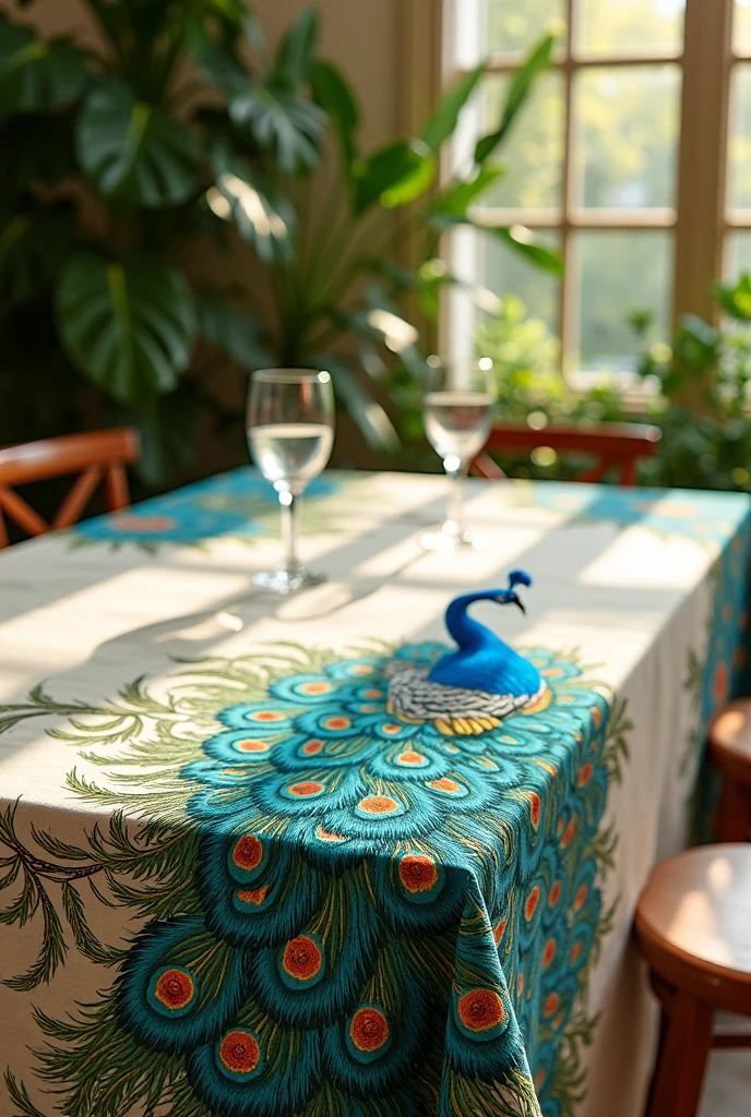 Create a picture of table cloth with peacock