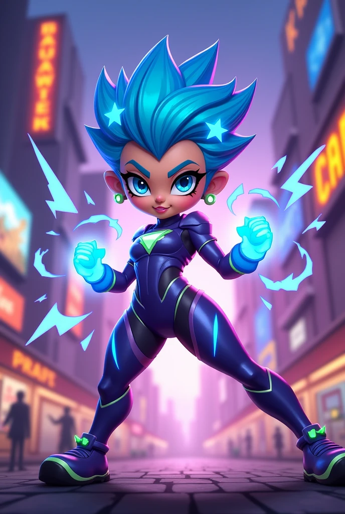 Make it for the game It MUST be game style brawl Stars skin concept for Janet topic is super hero make it very creative and unique make something so I will the contest make it like so people won't recognize that's it ai it should be simple game style skin