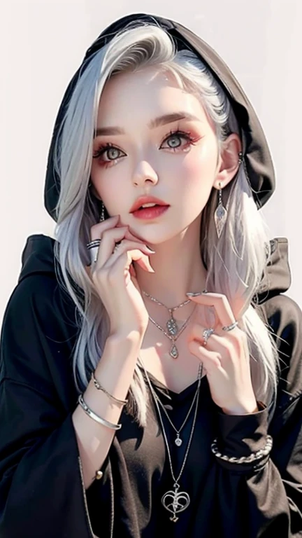 , huge, , Silver Hair, hoodie, Vintage Gothic, Pause, cute, Look up, high quality, necklace, ring, bracelet, Earrings