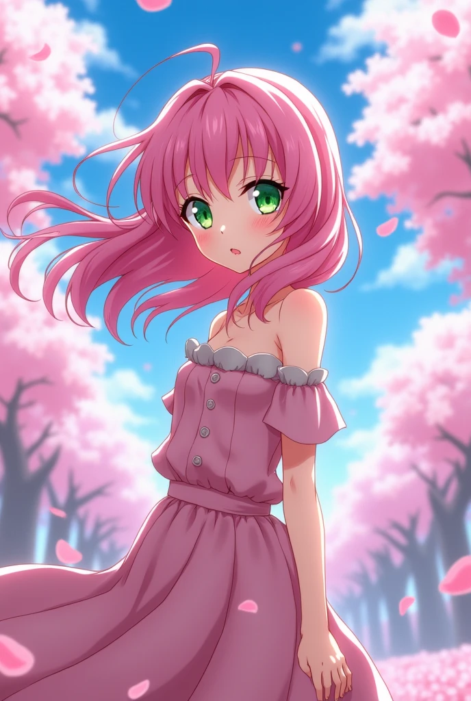 Anime girl with pink hair and green eyes posing for a photo, Haruno sakura, Best anime 4k konachan wallpaper, Fascinating anime, I also make fan art, sakura petals around her, Splash Art Anime , Anime Style 4k, Anime Moe Art Style, High quality anime art style, Detailed anime artwork, Anime Wallpaper, Anime Best Girl
