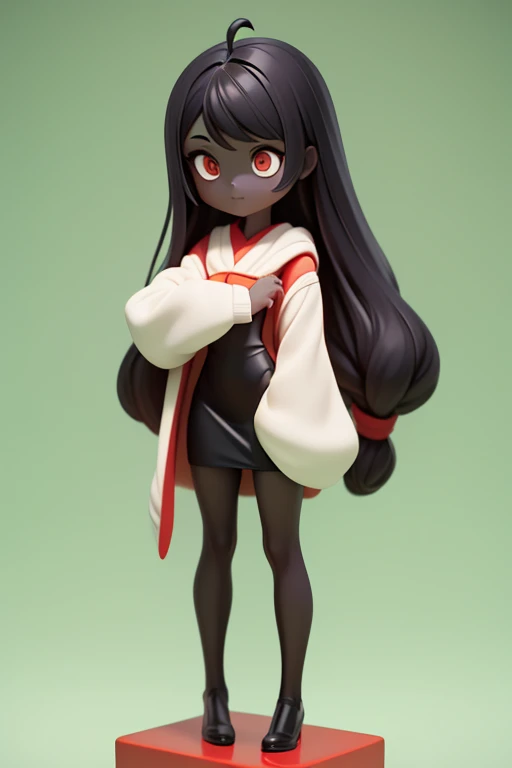 Primary school students young small height: 130cm Standing picture Simple design The dress is a one-piece camisole Sleeveless No sleeve Long Hair Long black hair Hair is black Red eyes Shoulder-baring ahoge Kokeshi