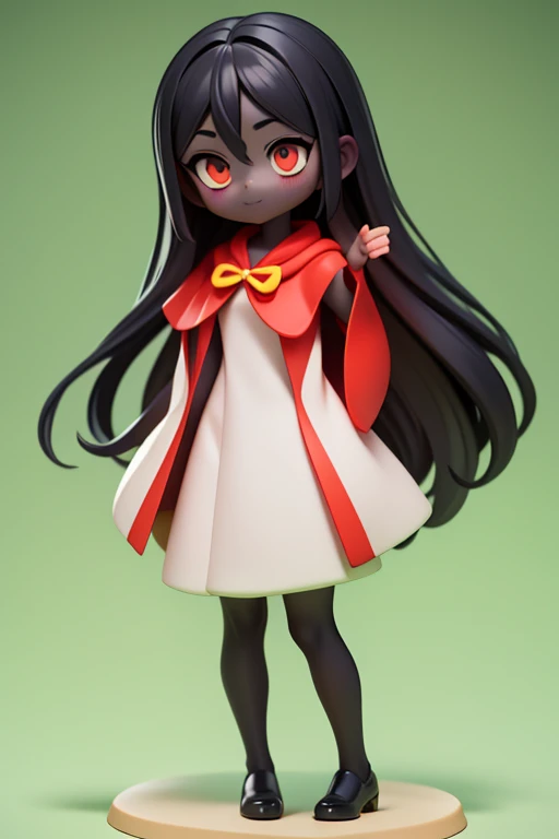 Primary school students young small height: 130cm Standing picture Simple design The dress is a one-piece camisole Sleeveless No sleeve Long Hair Long black hair Hair is black Red eyes Shoulder-baring ahoge Kokeshi