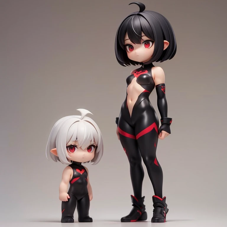 、small,Mini Characters,Red eyes,Black Hair,Ahoge,short hair,short hair,Very short hair,Dark atmosphere,Deformed Character,The horns grow,thin,thin,small胸,small胸,Tight fitting clothing,Yoga Suit,spats,Look forward,Observe the audience,Facing the screen,Stand with your feet apart,You can see the toes,You can see the toes,