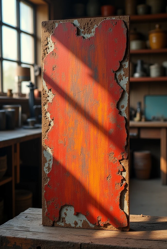 Rusty painted wood panel with chipping 