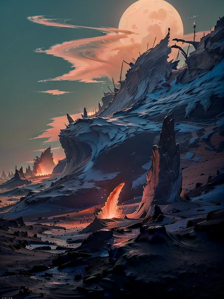 The End,Sunset,Fire Cloud,moon,plant,City,science and technology