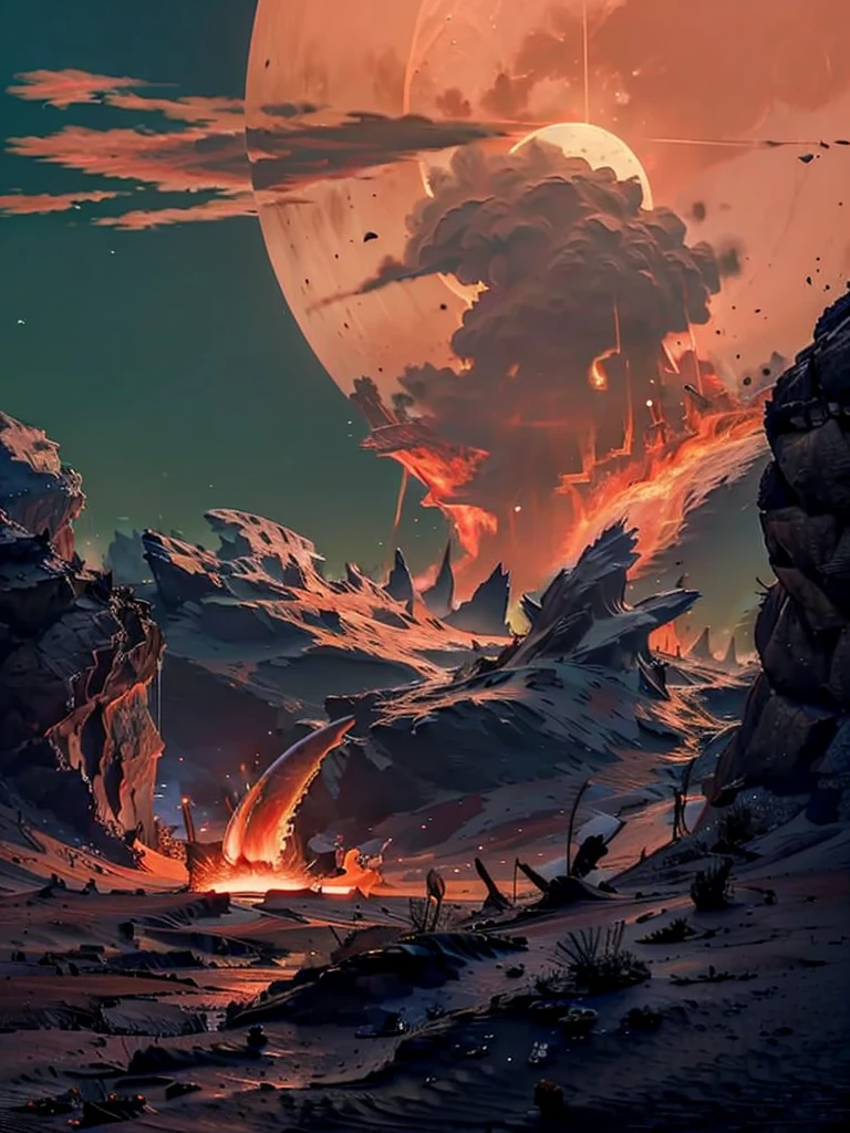 The End,Sunset,Fire Cloud,moon,plant,City,science and technology