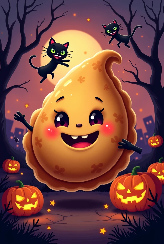 Good Empanada Halloween logo with black cats