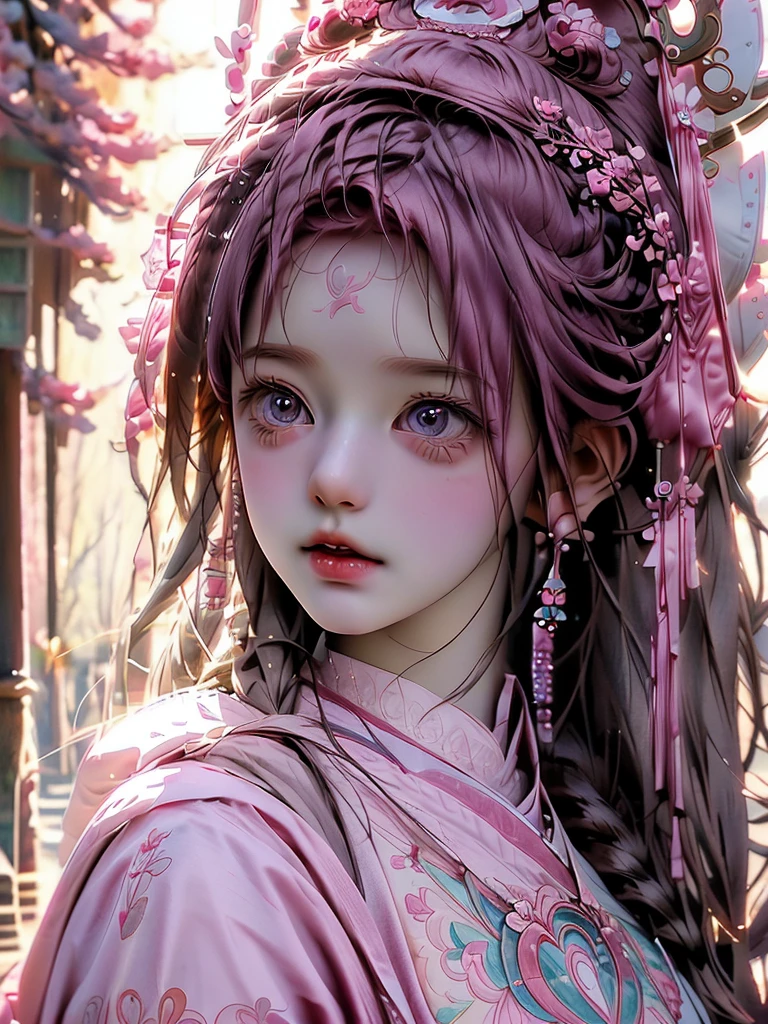 Anime girl has pink hair and has a bow in her hair., Kawaii realistic image, Gouvice, Portrait of a magical girl, cute characters, Cute art style, anime moe art style, Maple character art, Lovely portrait, Cute anime girl illustration, Portrait of a small character, artwork in the style of Gouvice, splash anime art 