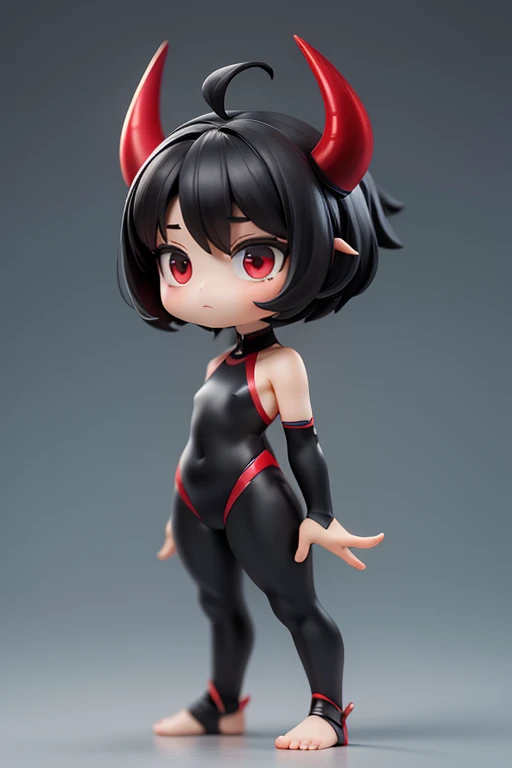 、small,Mini Characters,Red eyes,Black Hair,Ahoge,short hair,short hair,Very short hair,Dark atmosphere,Deformed Character,The horns grow,thin,thin,small胸,small胸,Tight fitting clothing,Yoga Suit,spats,Look forward,Observe the audience,Facing the screen,Stand with your feet apart,You can see the toes,You can see the toes,
