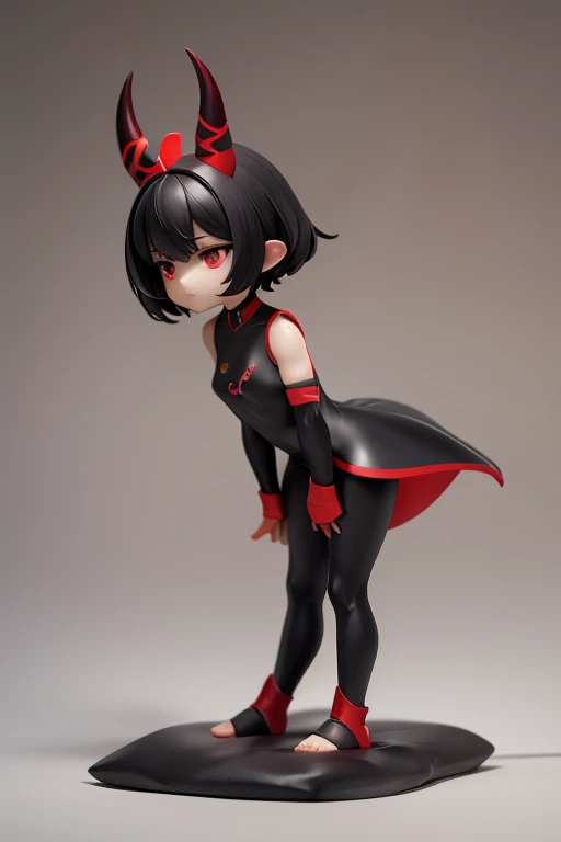 、small,Mini Characters,Red eyes,Black Hair,Ahoge,short hair,short hair,Very short hair,Dark atmosphere,Deformed Character,The horns grow,thin,thin,small胸,small胸,Tight fitting clothing,Yoga Suit,spats,Look forward,Observe the audience,Facing the screen,Stand with your feet apart,You can see the toes,You can see the toes,