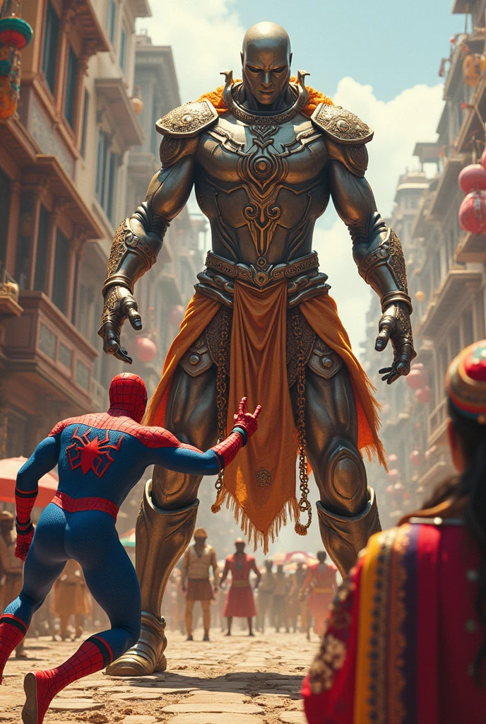 Create a spider man in indian fight with ra. One
