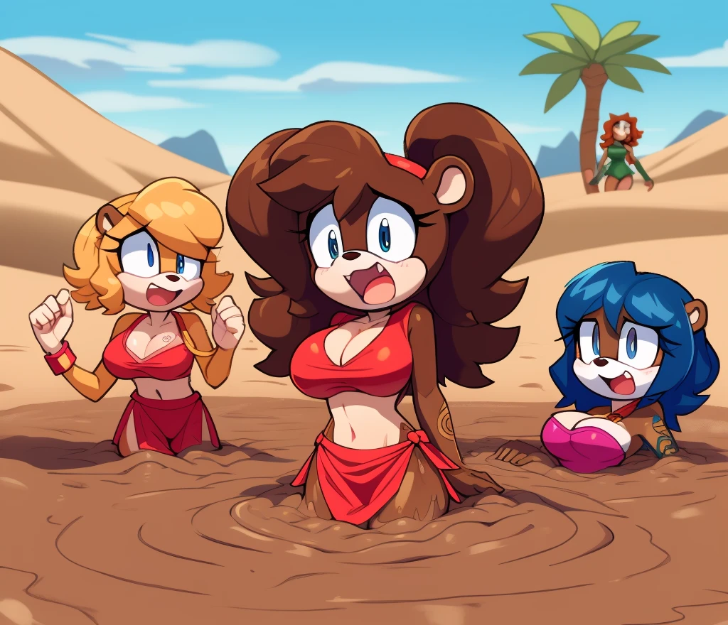 Mobian girls, HD, best quality, stripper, by wamudraws, closed up, best quality, full body, large breasts, sexy breasts girl, otter girl, hair, group lined up, group together, 10girls, group peril, multiple girls, 5girls together, hair, 10girls in quicksand, hair, dripping, twintails, curly hair, hair, braid, lesbian, group shot, cowboy shot, group, multiple girls, open mouth, quicksand, sinking, scream, hands up, gurgling, drowning, group sinking, panic, peril, group peril, desert, sand, jungle outfit, navel, tattoos, sad